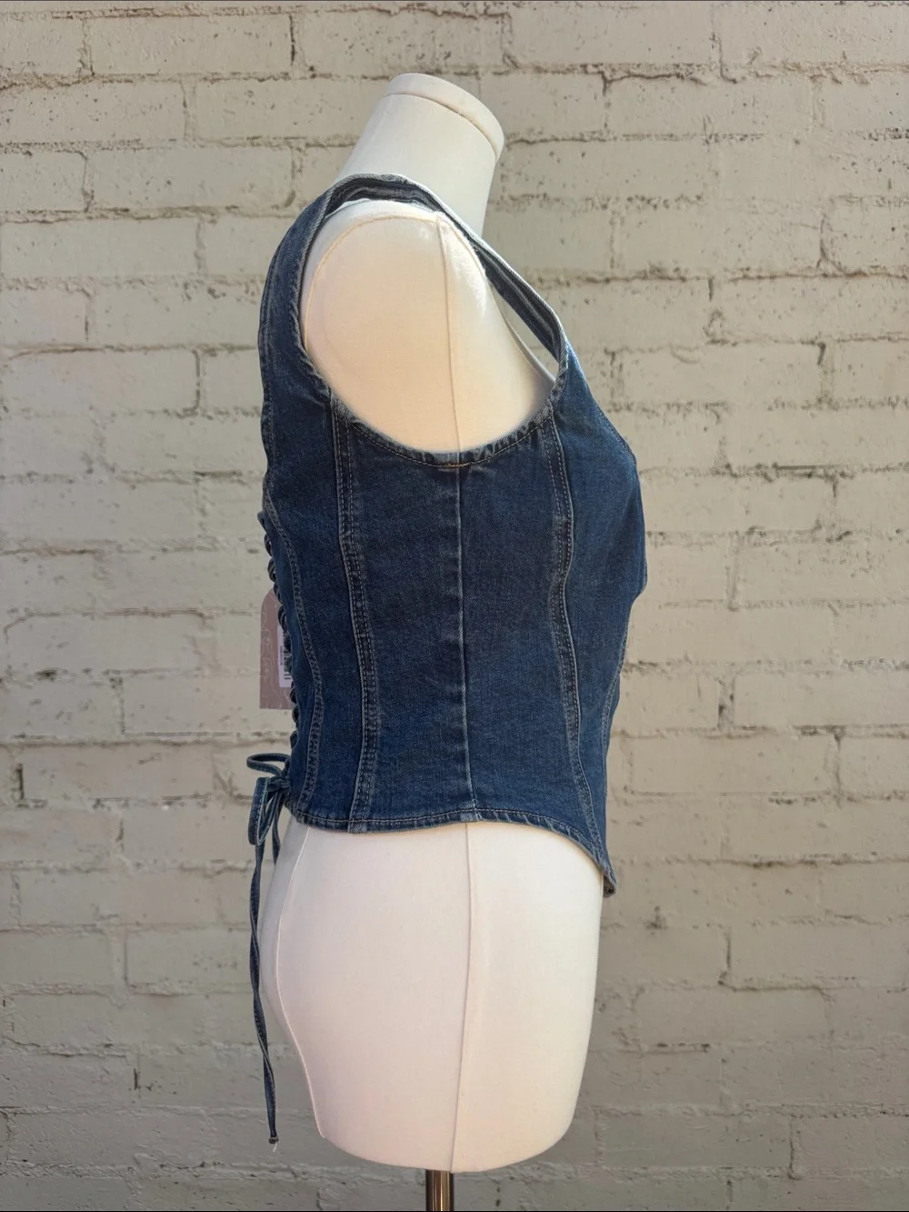 Meshki Bianca Denim Lace Up Corset Dark Blue Size L - Picture 6 of 15